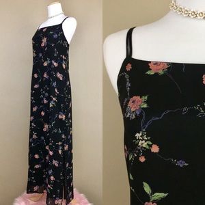 Vintage Casual Corner Black Rose Print Floral Maxi